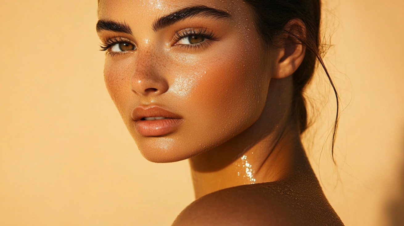 Glowing skin with a sun-kissed look under golden light